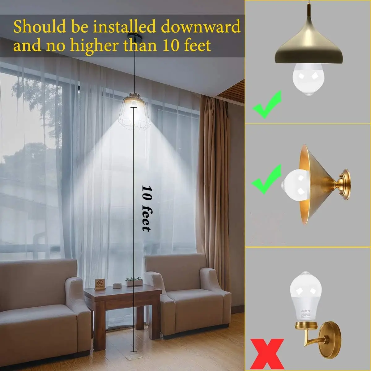 110V 220V Motion Detector Bulb Daylight Security Light E26 Dusk to Dawn Motion Activated LED Stair Lights with Motion Sensor