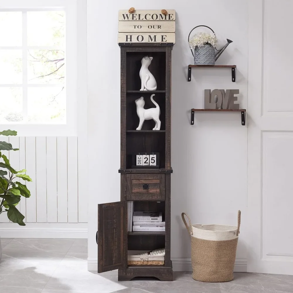 Slim Bathroom Storage Cabinet, Rustic Narrow Storage Cabinet for Living Room, Bathroom, Kitchen