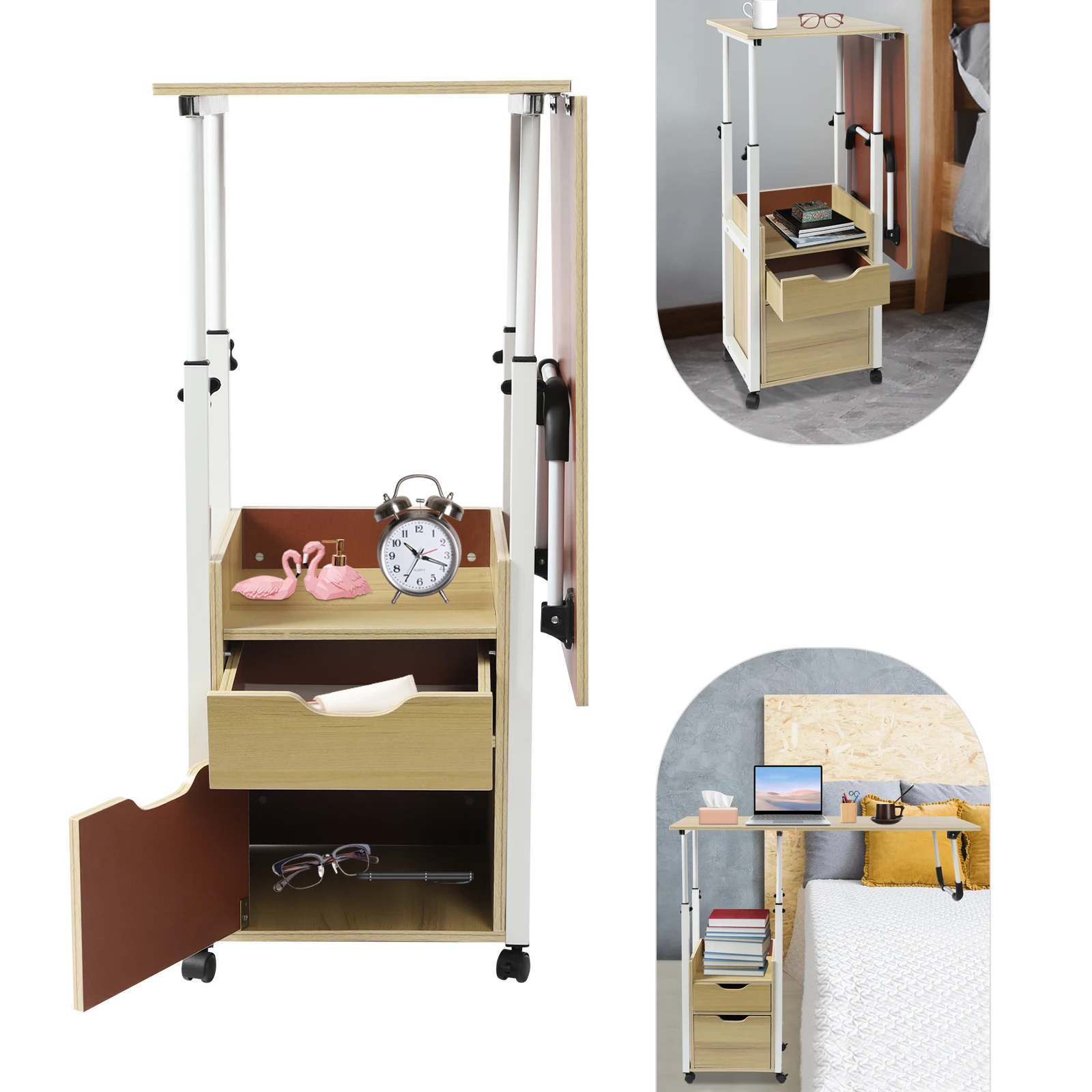 

Overbed Table, Height Adjustable (27.56-34.65 inches), Sturdy Veneered Boards, Iron Frame, 44.09 lbs Capacity, Easy Assembly, Wh