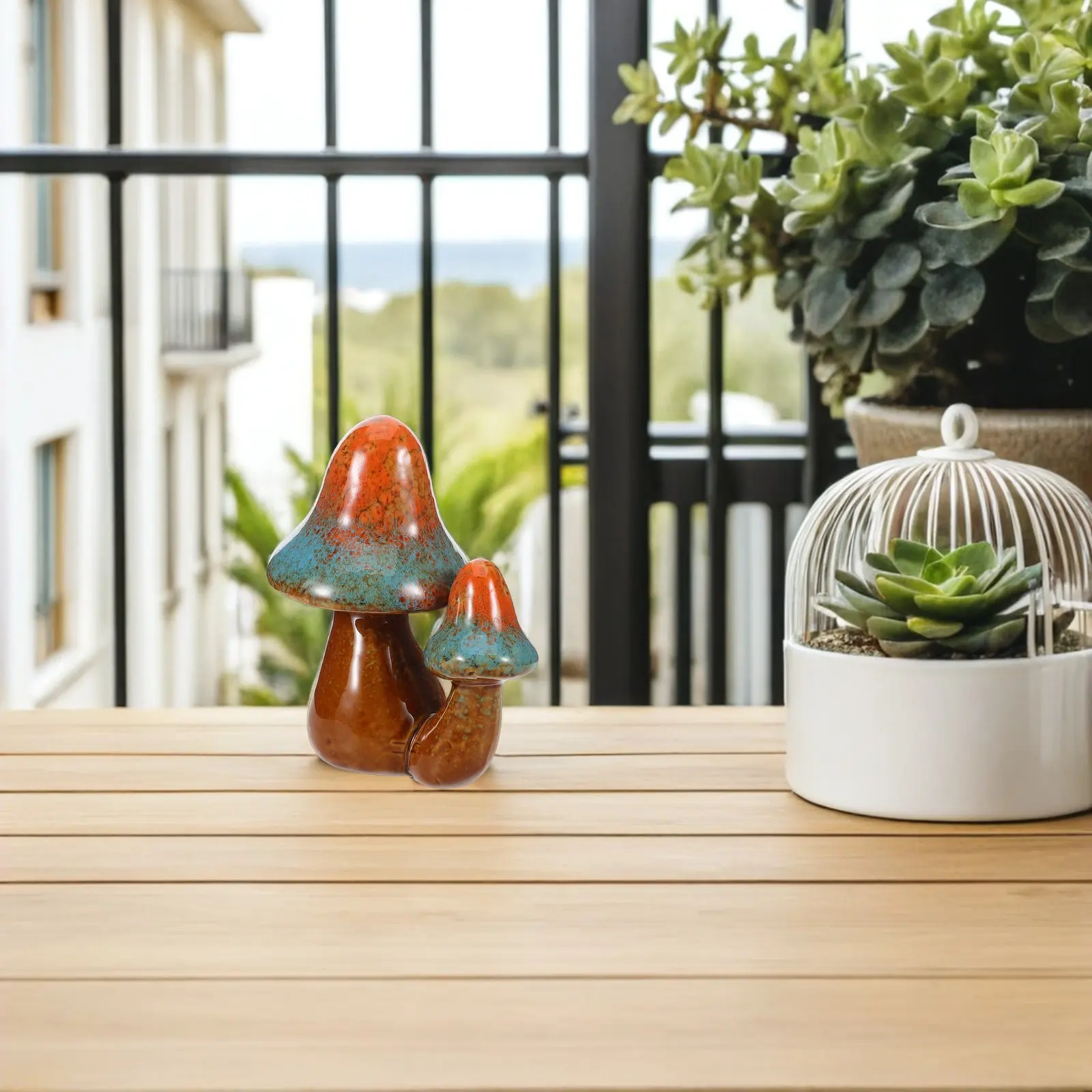 Ceramic Garden Mushroom Decoration Colorful Outdoor Indoor Lawn Statue Ornaments Flower Pot Planters Yard Garden Sculpture