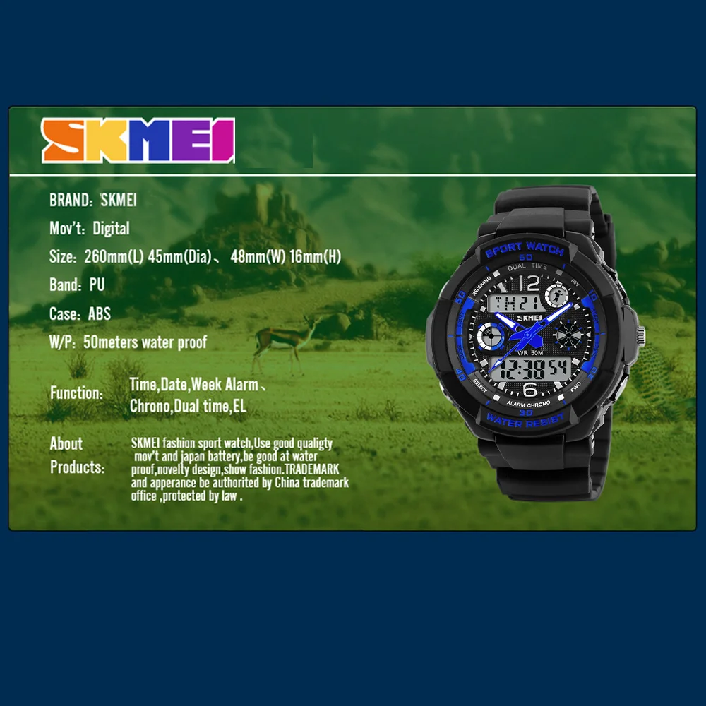 Relojes SKMEI con pantalla Dual para niños, relojes impermeables para deportes al aire libre, reloj de pulsera de cuarzo Digital a la moda, reloj Infantil