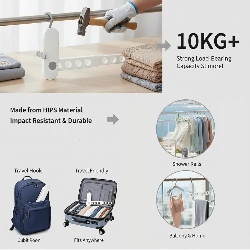 Portable Folding Clothes Drying Rack - Travel Essentials For Laundry Collapsible With Hook - Clothes Rack RV Essentials