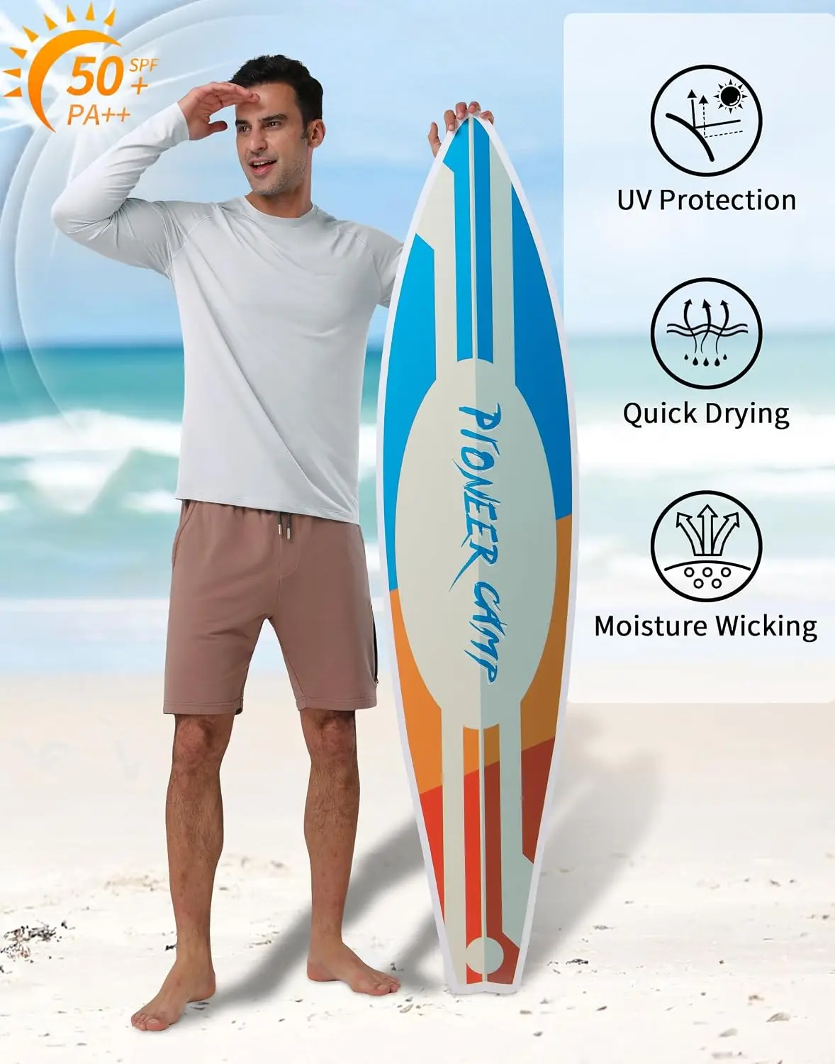 Pioneer Camp Men's Sun UV Protection SPF Shirts UPF50+ Rash Guard Long Sleeve Lightweight Shirt For Hiking Quick Dry Running