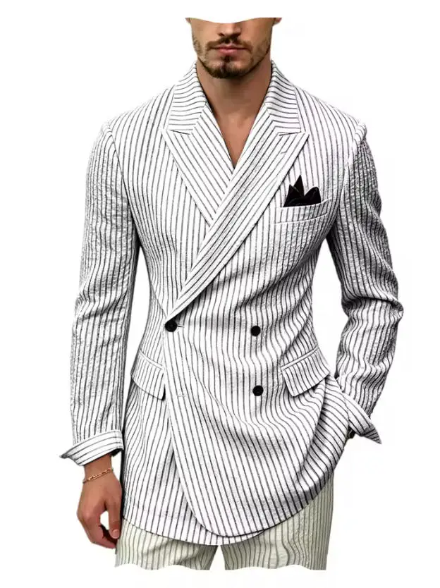 

Only Men's Striped Blazer 1PCS Double Breasted Party Vacation Casual Suit Jacket Beach Wedding Special Occasions Daily Wear