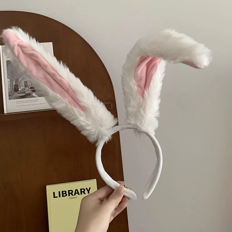 1Pcs Long Rabbit Ears Headband Hair Hoop Cute Cartoon Bunny Fluffy Plush Headdress Lolita Cosplay Prop Party Anime Headpiece