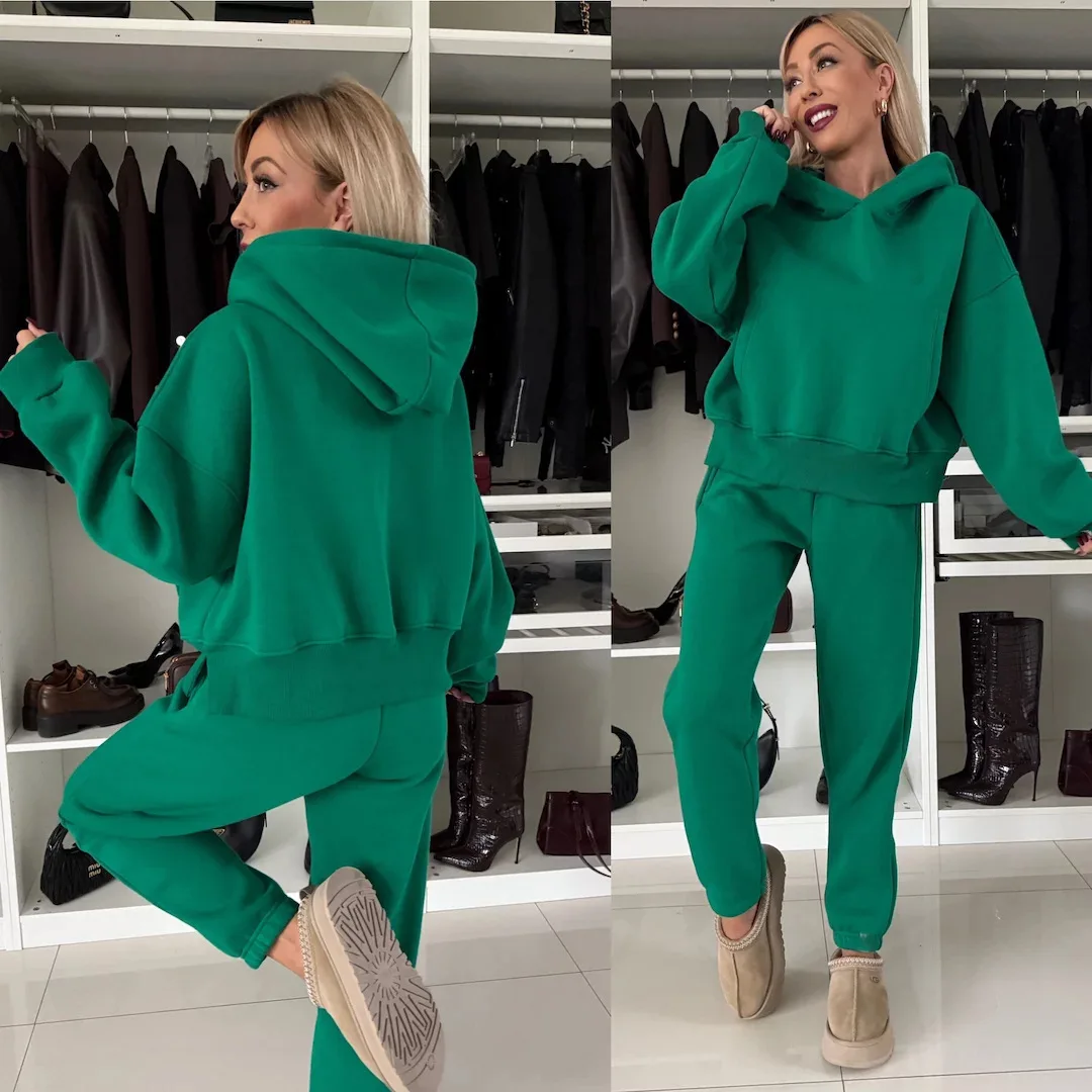 

Комплект из толстовки с капюшоном и джоггеры 2025, женская уличная одежда, комплект из двух предметов, брюки с длинными рукавами и манжетами ​