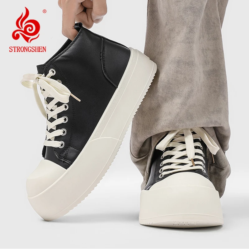 

Мужские кроссовки с высоким берцем на толстой подошве, обувь для доски увеличенной высоты, дышащая пара, повседневная модная обувь на шнуровке с большим круглым носком