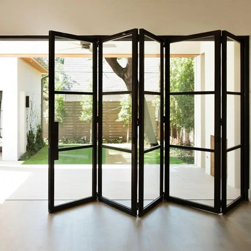 Thick Aluminum Frame Tempered Glass Folding Door Hurricane Impact Resistant Accordion Folding Doors All Weather Stacking Doors