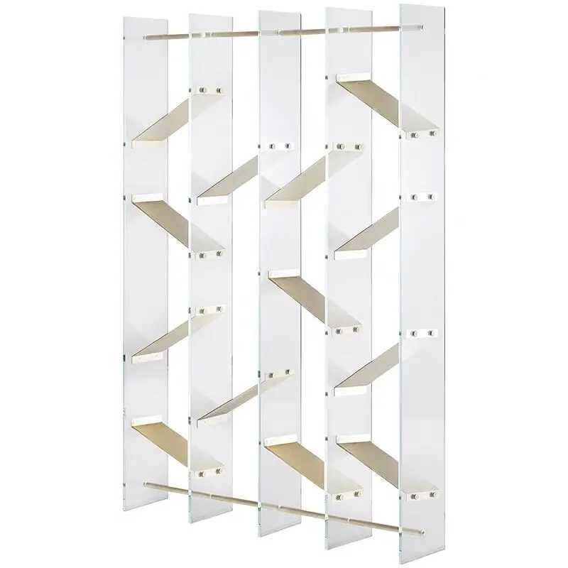 Light luxury stainless steel bookshelf tempered glass bookshelf creative bookcase display rack simple display shelf high-end