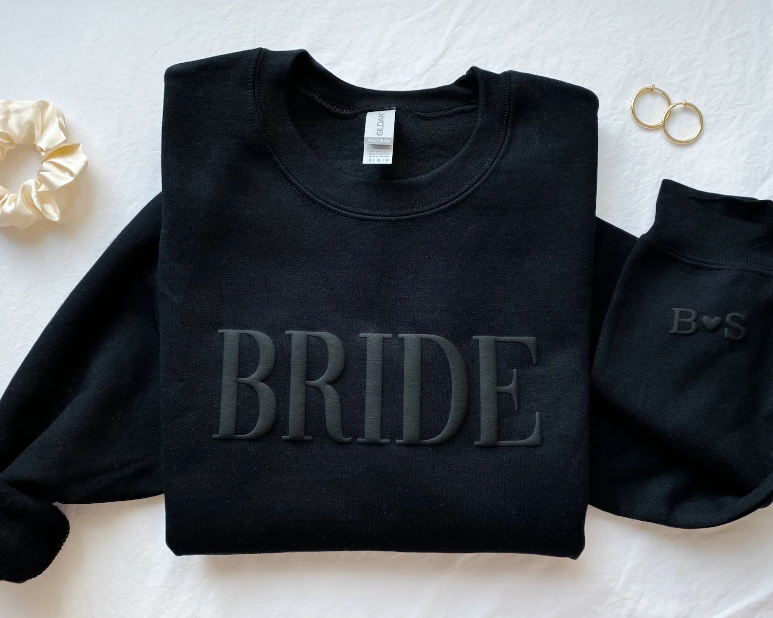 Personalized Gift For Bride, Bride Sweatshirt, Initial Heart Sleeve, Engagement Gift, Unique Bridal Shower Gift, Mrs Sweatshirt