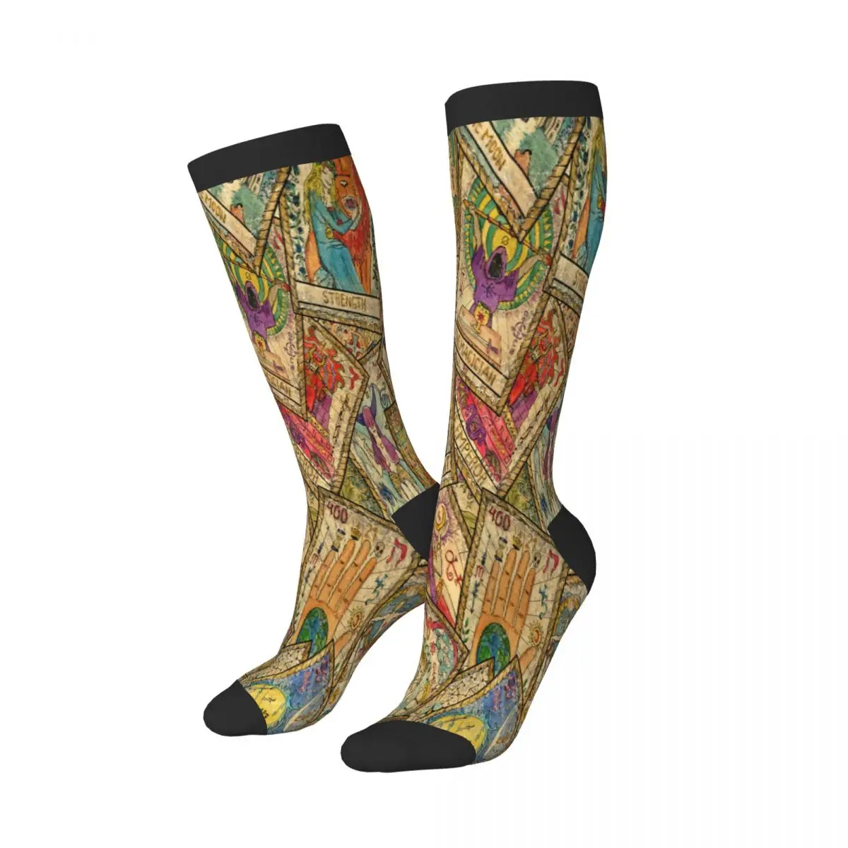 Old Colorful Tarot Cards In Chaotic Layout Unisex High Socks for Men Women Autumn Winter