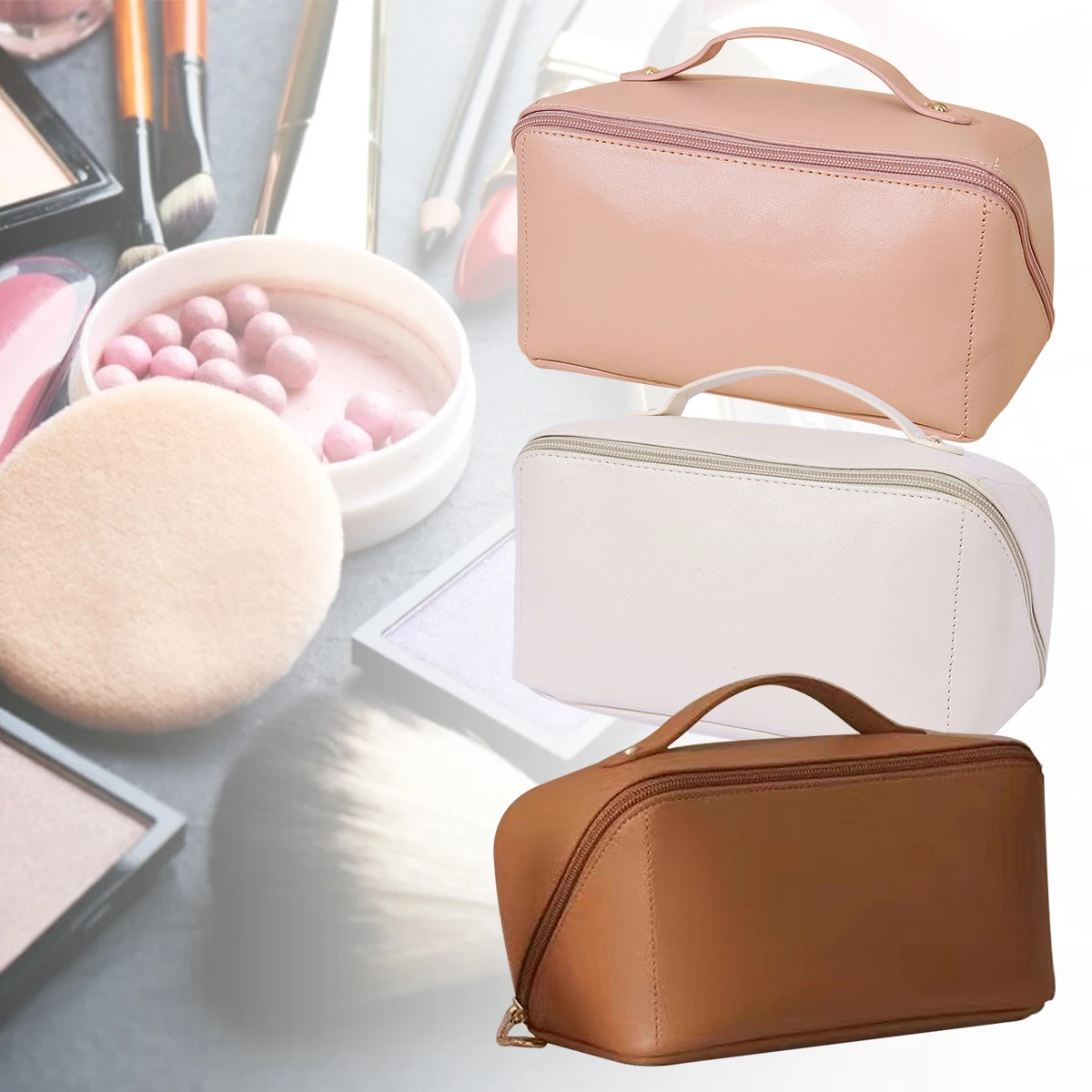 

2024 New Travel Bag Storage Organize Beauty PU Waterproof Cosmetic Portable Dustproof Handbag MakeUp Case Female Wash Bag