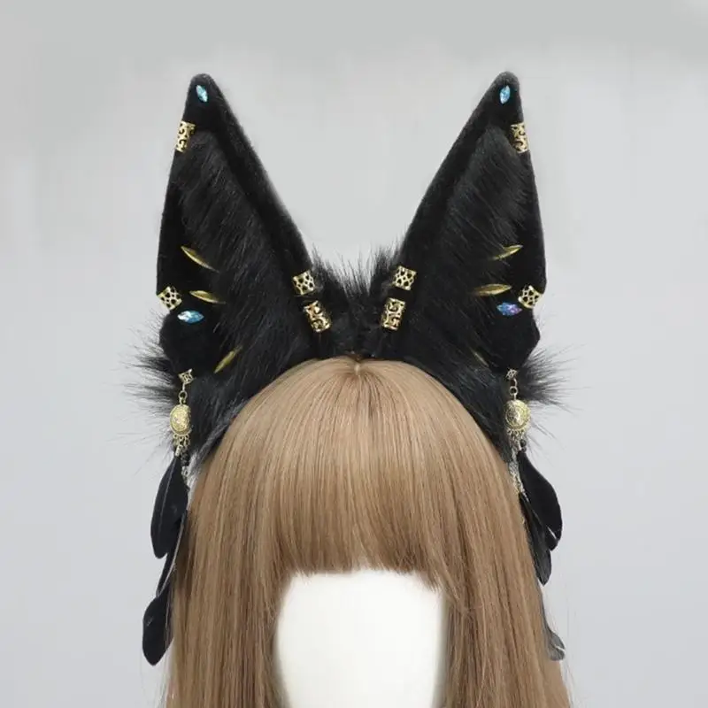 R1WE diadema con orejas bestia peluche, diadema sirvienta Anime, aro para para disfraz adolescentes