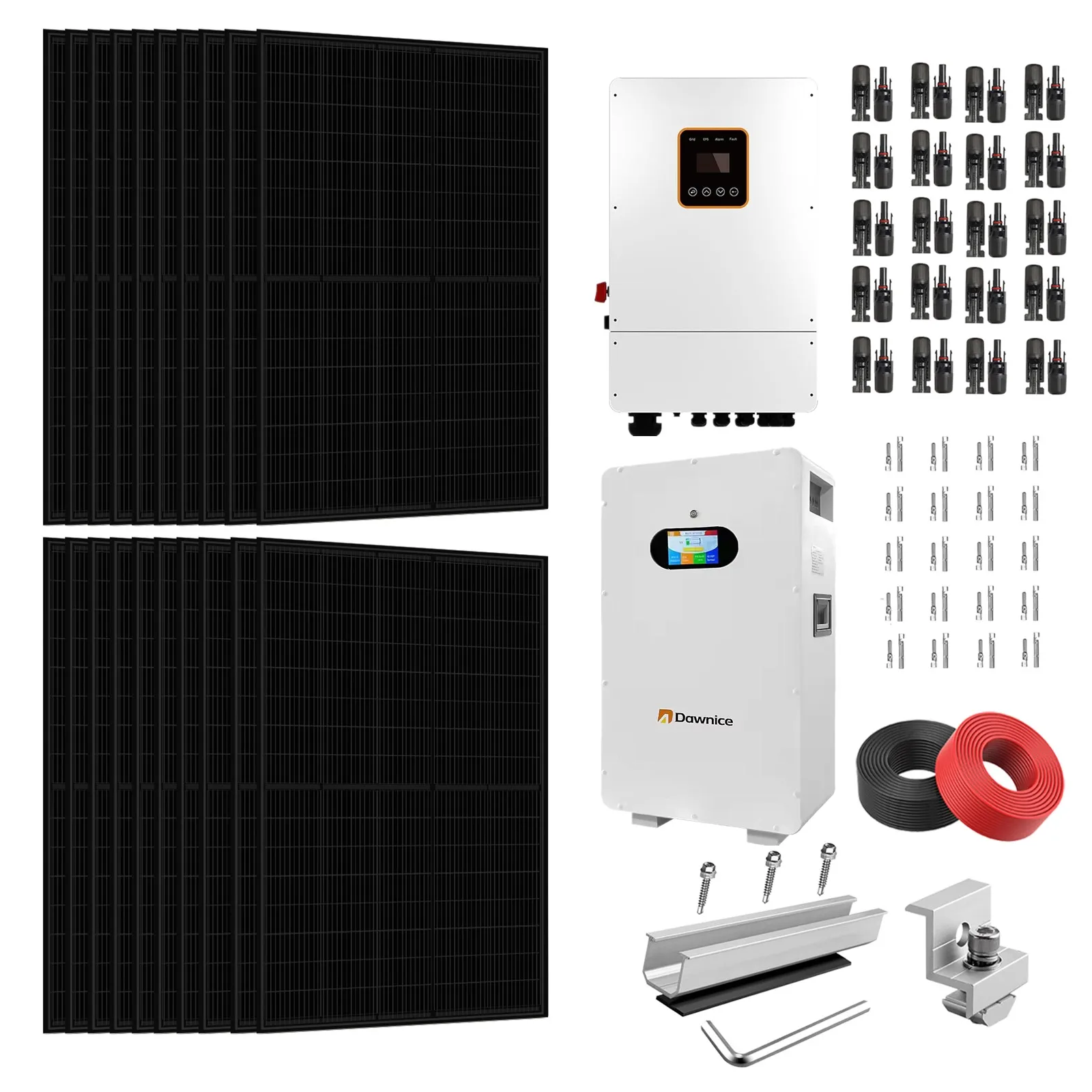 30KW Hybrid Solar Power System Complete Kit 54PCS 550W Solar Panel +3Sets 10KW Inverter +6Sets-51.2V 314Ah LiFePO4 Battery