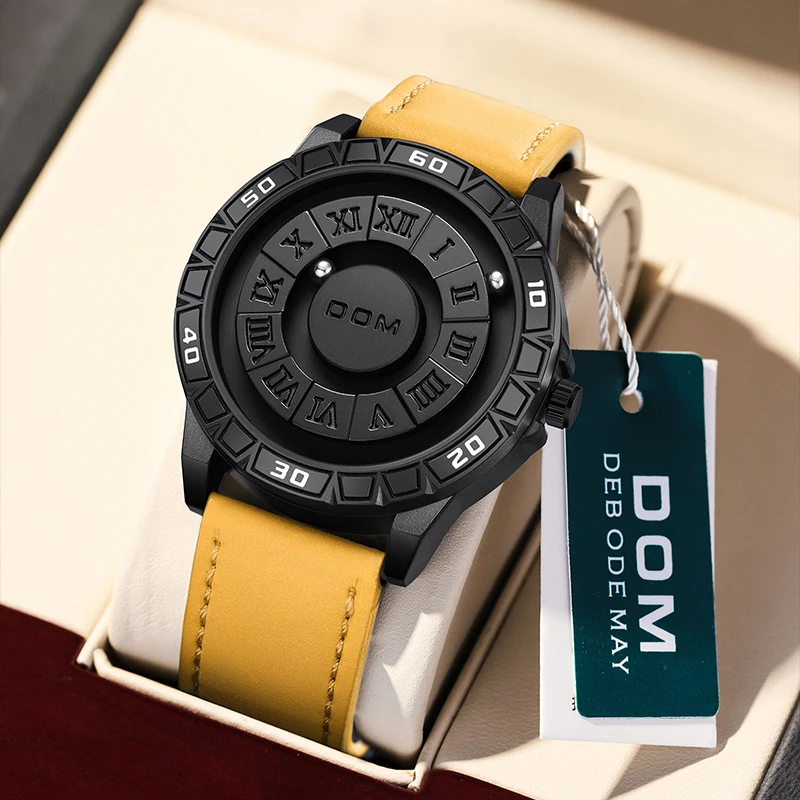 DOM 1726 Men's Quartz Watch Creative Fashion Personality Black Rolling Pointer Magnetic Waterproof Watches for Male Clock Gift
