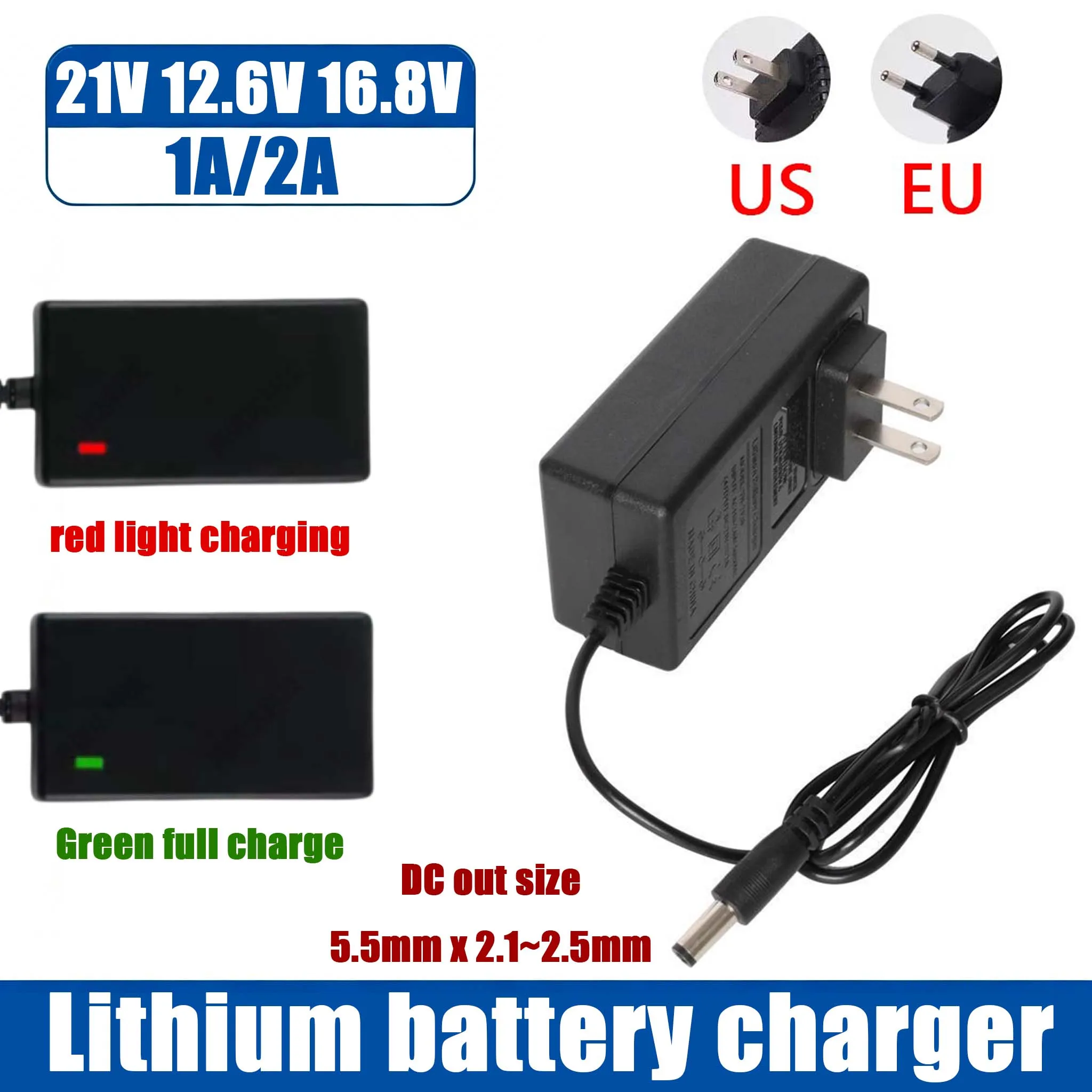 21v 12.6v 16.8v Lithium Battery Charger 1A For 18v Electric Drill Intelligent Power Adapter EU US Transformer 5-string Charger
