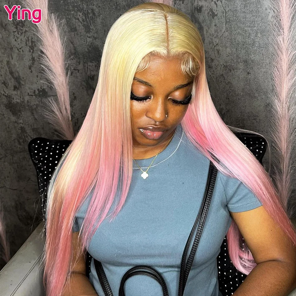 

Pink Blonde Color Bone Straight 13x4 Transparent Lace Front Wigs 180% Brazilian Remy #613 Blonde 13X6 Lace Frontal Wigs Ying