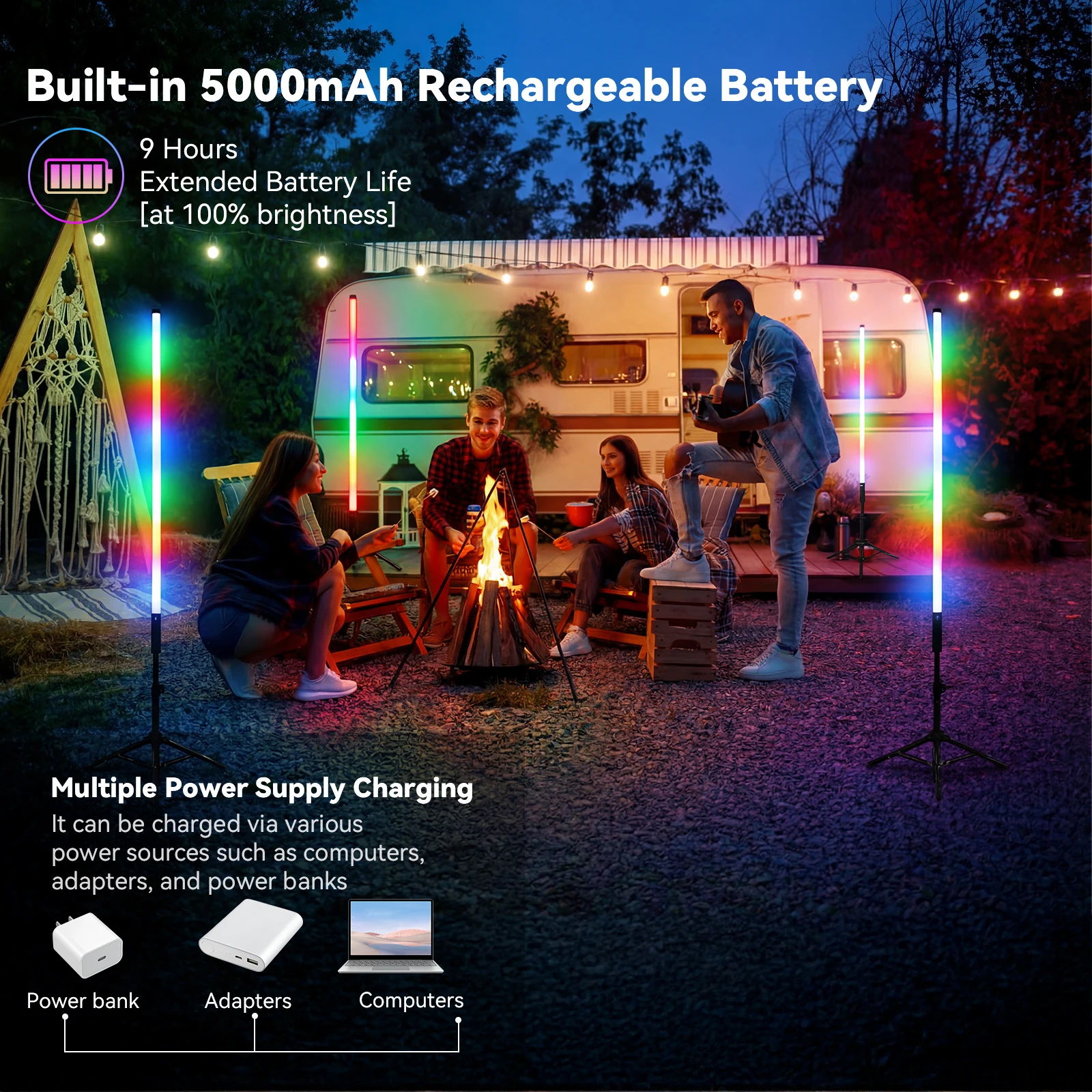 LUXCEO 90cm LED RGB Mood Light Tripod Set Background Lamp Stick Atmosphere Light Tube Romantic Lighting for Music Bar/Party/Room
