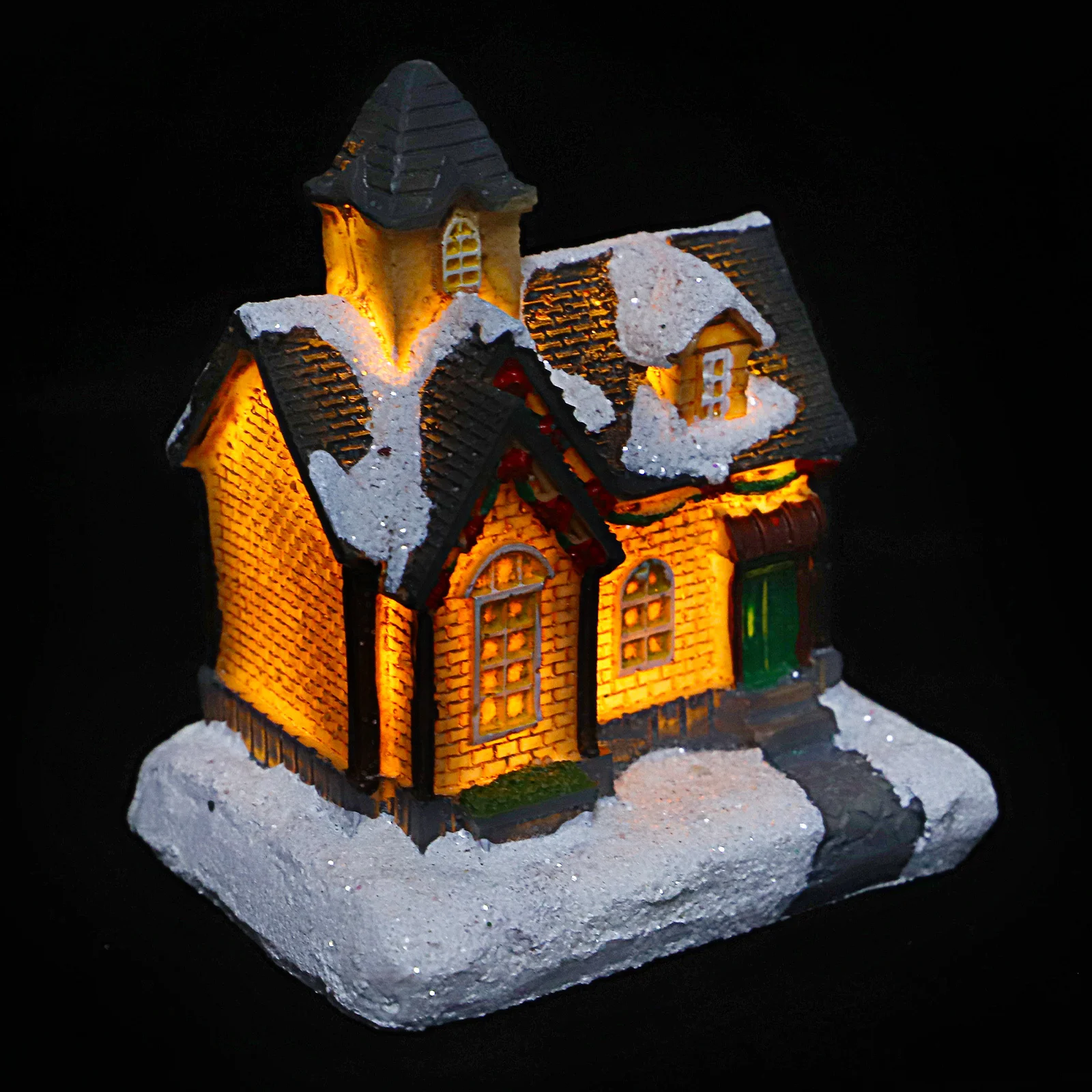 

LED Lighted Christmas Village Resin Mini Snow Mantel Tabletop Farmhouse Tiered Tray Decor