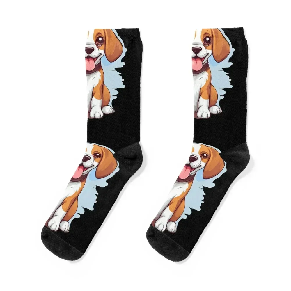 Niedliche kleine Beagle-Hunde-Welpen-Illustration, Socken, Strümpfe, Kompression, Wandern, verrückte Mädchensocken, Herren
