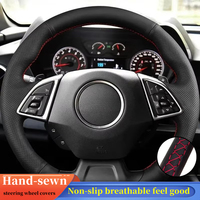 Car Steering Wheel Cover Braid Genuine Leather For Chevrolet Camaro 2016-2018 DIY Steering-Wheel Cover Wrap Car Accessories