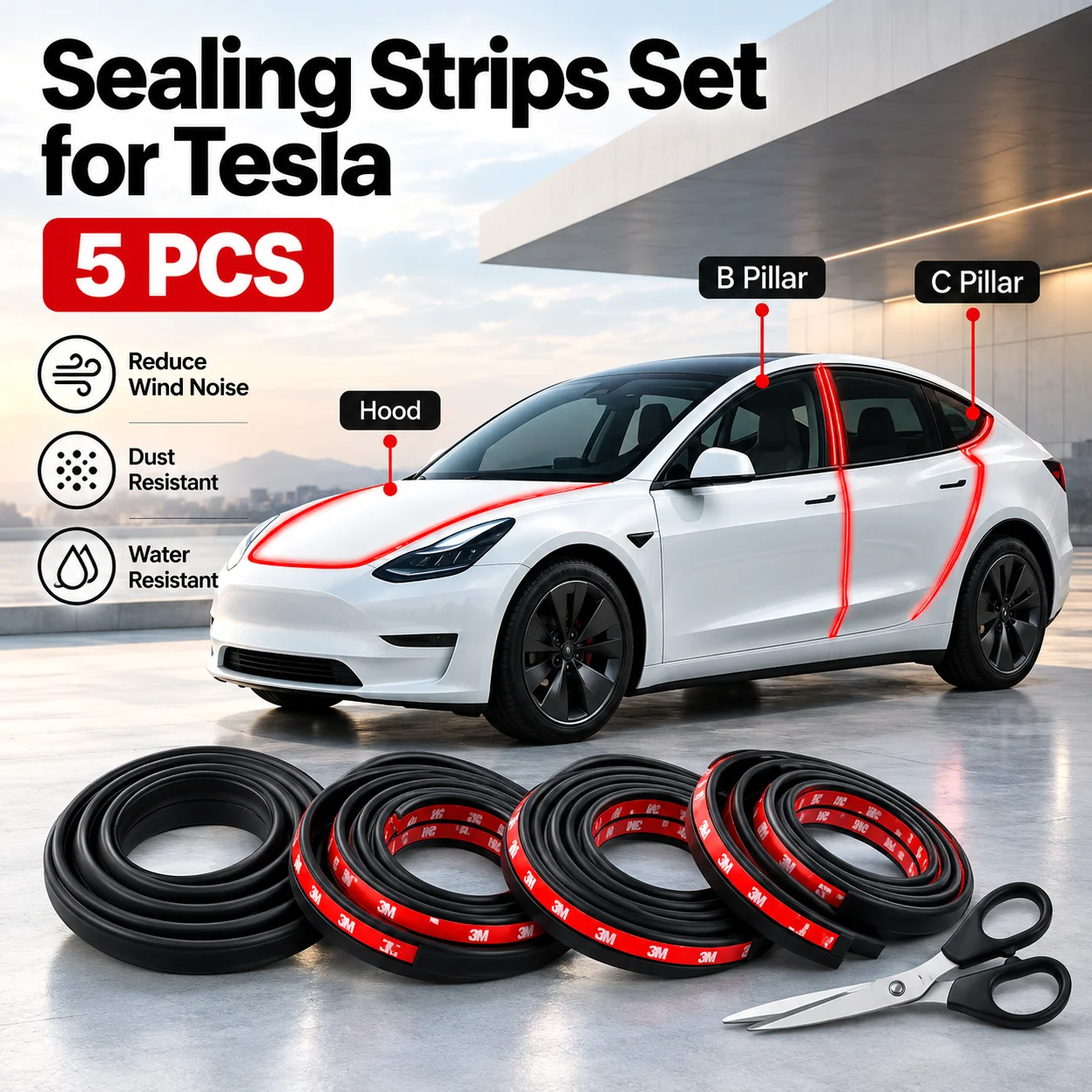 for Tesla Model 3/Y/X/S Car Door Edge Seal Strip Rubber Weatherstrip Waterproof Soundproof Auto Sealant Strip