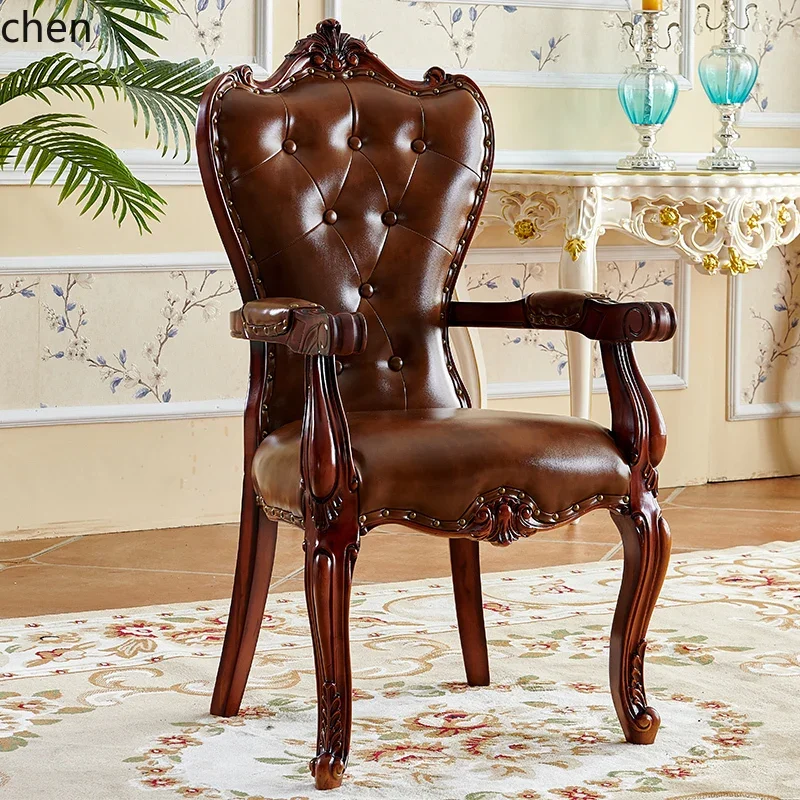 HT  Solid wood study chair Computer negotiation chair Household European retro French mahjong back chair
