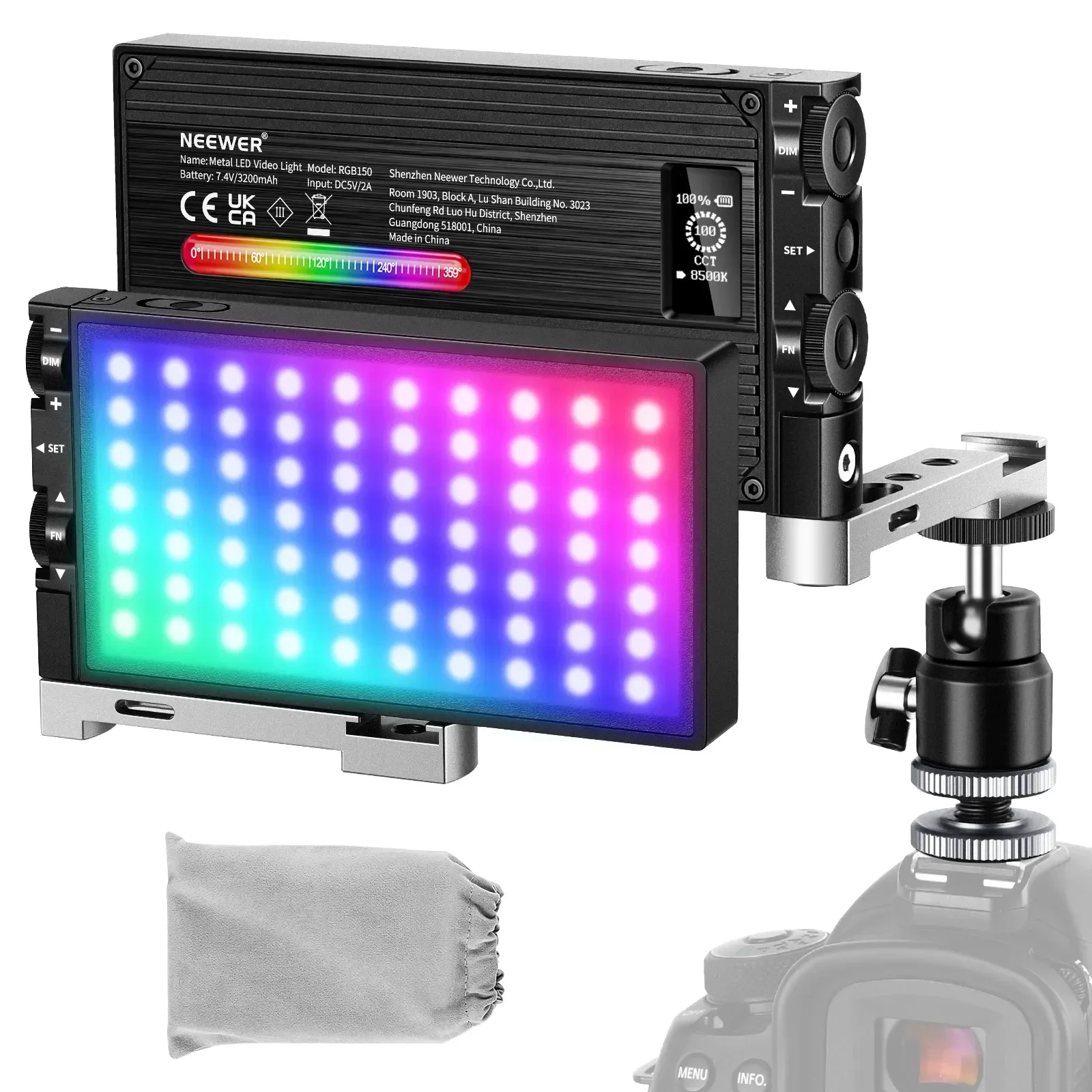 

Neewer RGB LED Video Light, 12W RGB150 Full-Color Camera Light With Aluminum Alloy Body, CRI 97+, TLCI 97+ For Gaming/YouTube