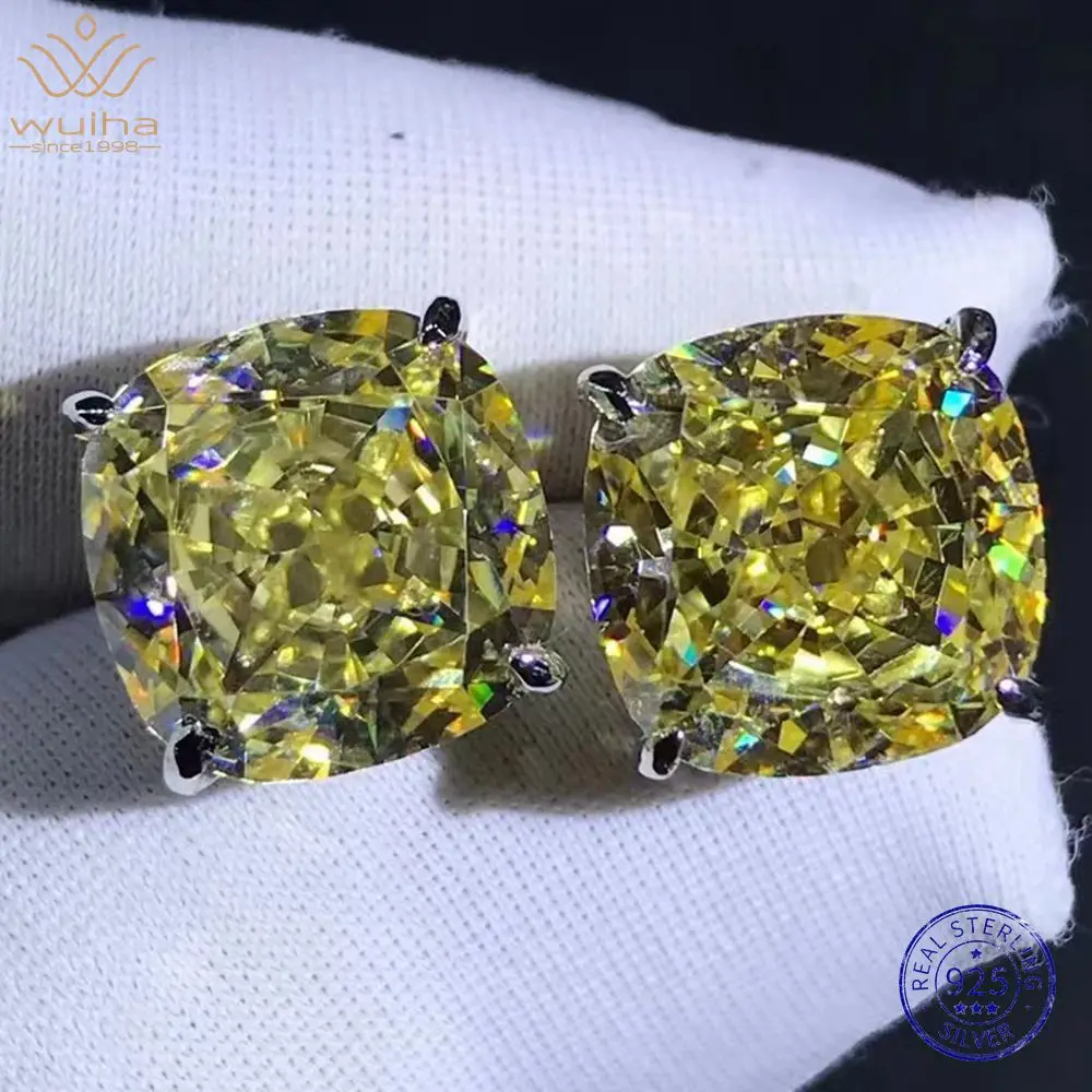 

WUIHA 925 Sterling Silver Crushed Ice Cushion Cut 4CT VVS Pink Yellow Sapphire Synthetic Moissanite Stud Earrings Drop Shipping