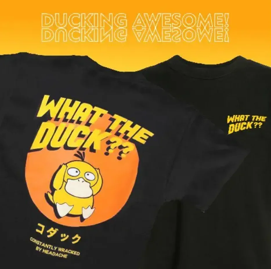 2025 夏ポケモンアニメクルウ Psyduck 綿 100% プリント Tシャツ男性原宿ルーズカジュアル多用途半袖トップ