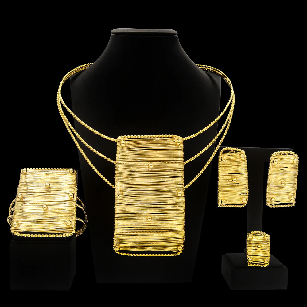 Yuleili Brazilian style gold-plated jewelry set rectangular pendant personality with highlights of exquisite noble women match