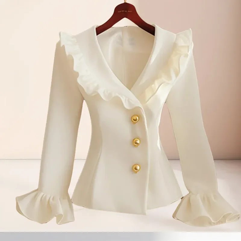 Spring And Autumn 2025 New Blazers Jacket Ladies' Blouses Are Unique And Super Beautiful White Receive Waist Overcoat