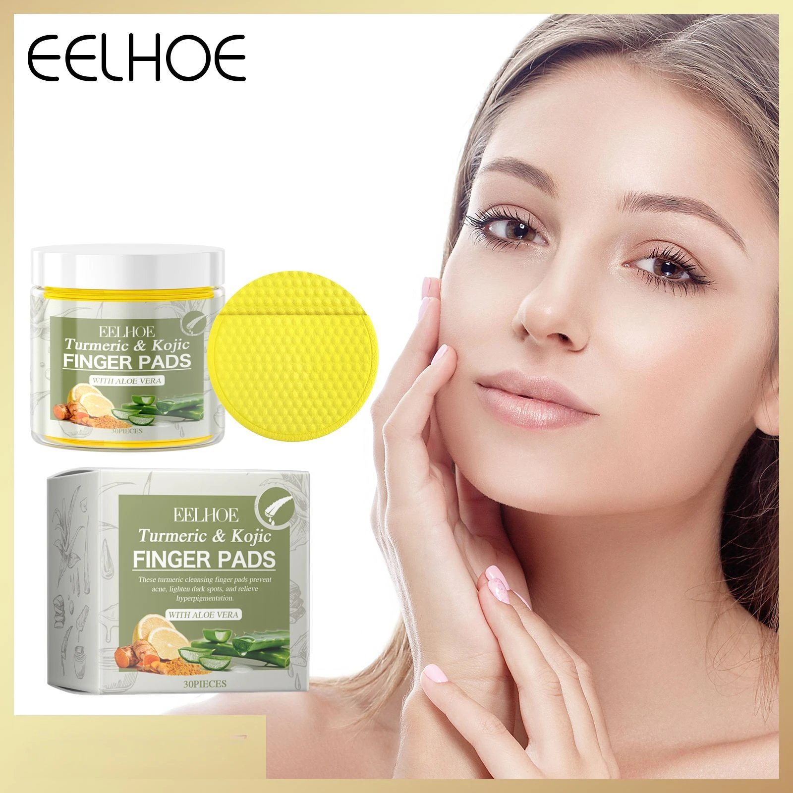 

EELHOE Turmeric Acid Face Washing Pad for Pore Cleansing and Improving Uneven Skin Tone, Whitening and Moisturizing