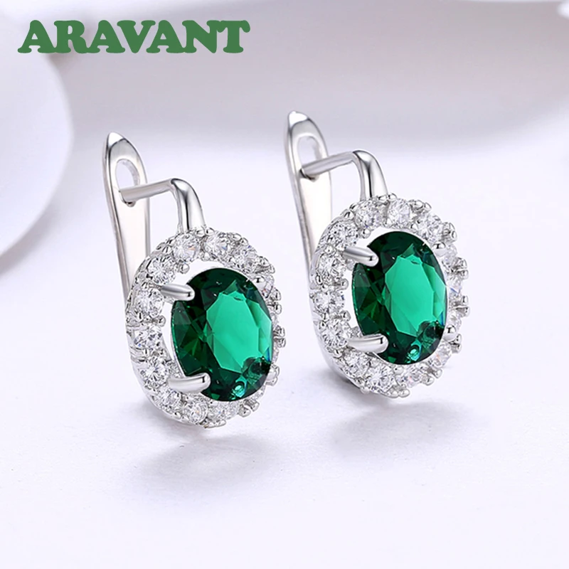 925 Silver Green/White Zircon Drop Earring For Women Wedding Jewelry