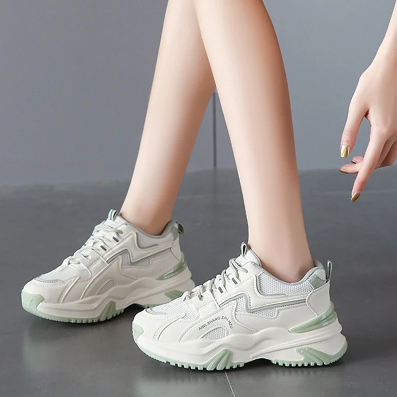 2025 Spring New Women\'s Shoes All Math Platform Sneakers Height Increase 6CM Thick Bottom Casual Shoes Sports Shoes Mesh Tennis