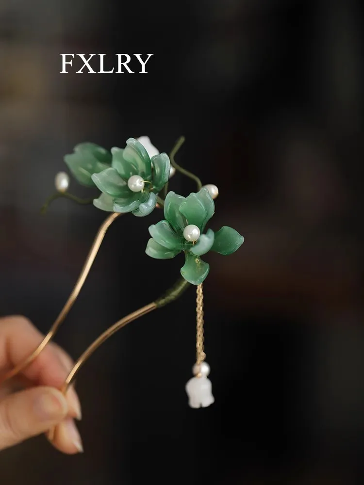 FXLRY Original Design Handmade Vintage Magnolia Flower U - Shaped Hairpin Hair Pin