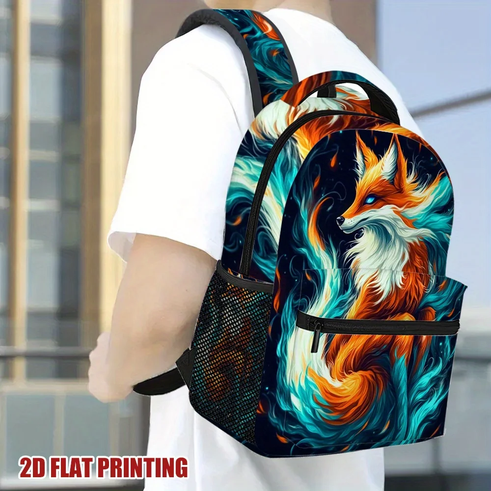 Fox Print Backpack Lightweight Zipper Closure School Suitable for Compact Functional Daypack with Fox Casual Bookbag
