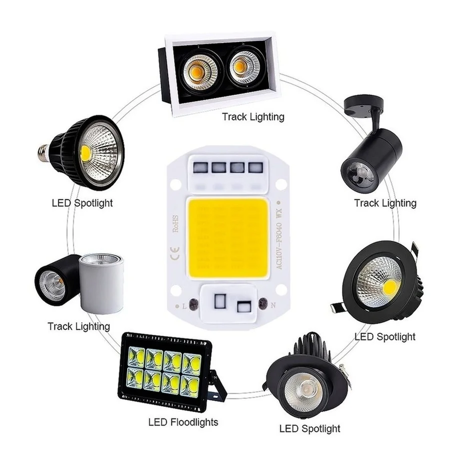 Chip LED COB de CA 110V 220V, 10W, 20W, 30W, 50W, sin necesidad de controlador, cuentas de lámpara LED para foco de luz de inundación, iluminación