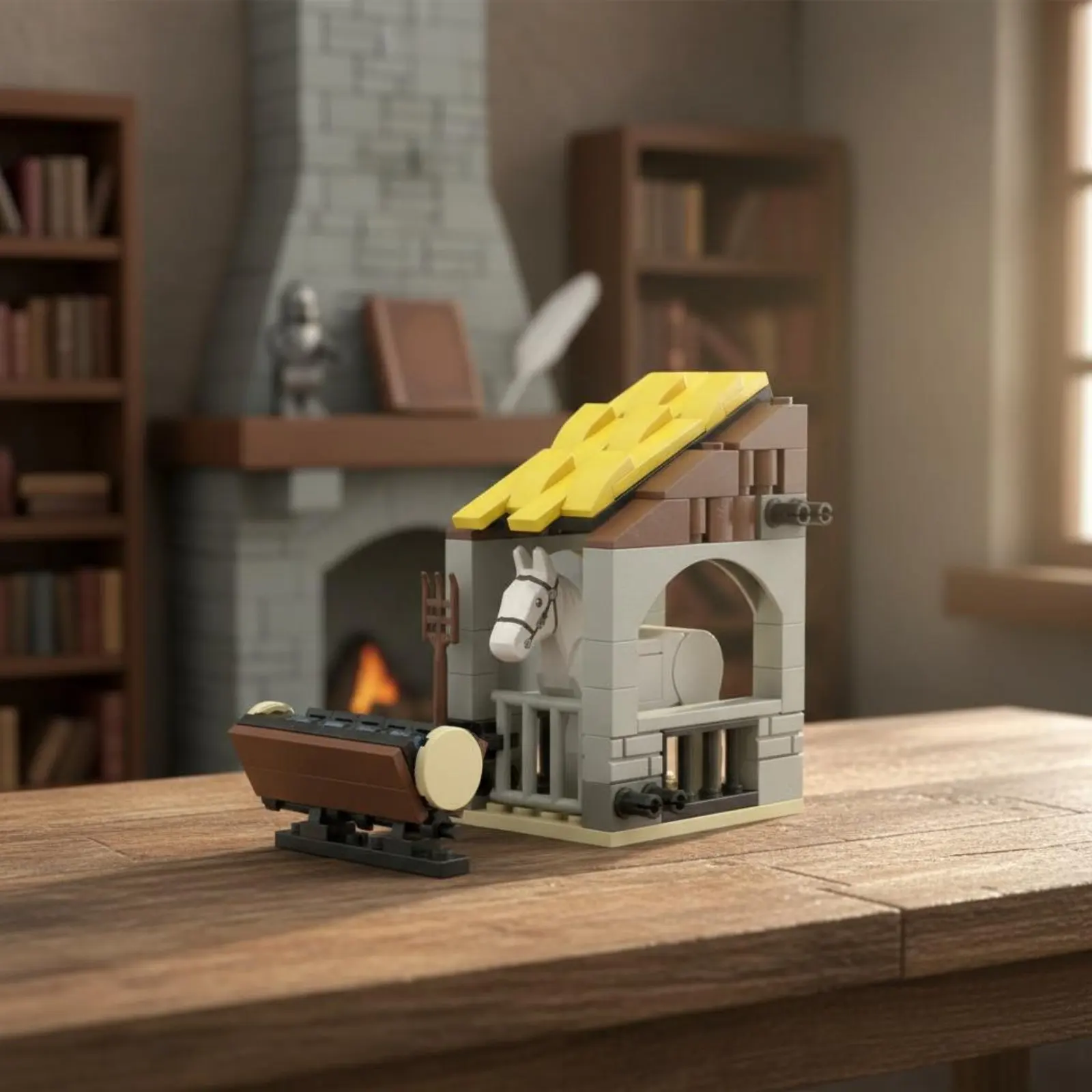 

65 Pieces Brick-Built Stable and Manger Small Granule Building Pieces MOC Horse Stall Kit Medieval Horse Stable Blocks Highly