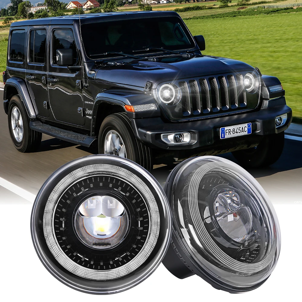 Car Led Headlight Off Road Car Led Lamp H4 7inch H4 Led Headlight Angel Eyes For Lada Niva 4X4 UAZ Hunter  Jeep Car Accessories