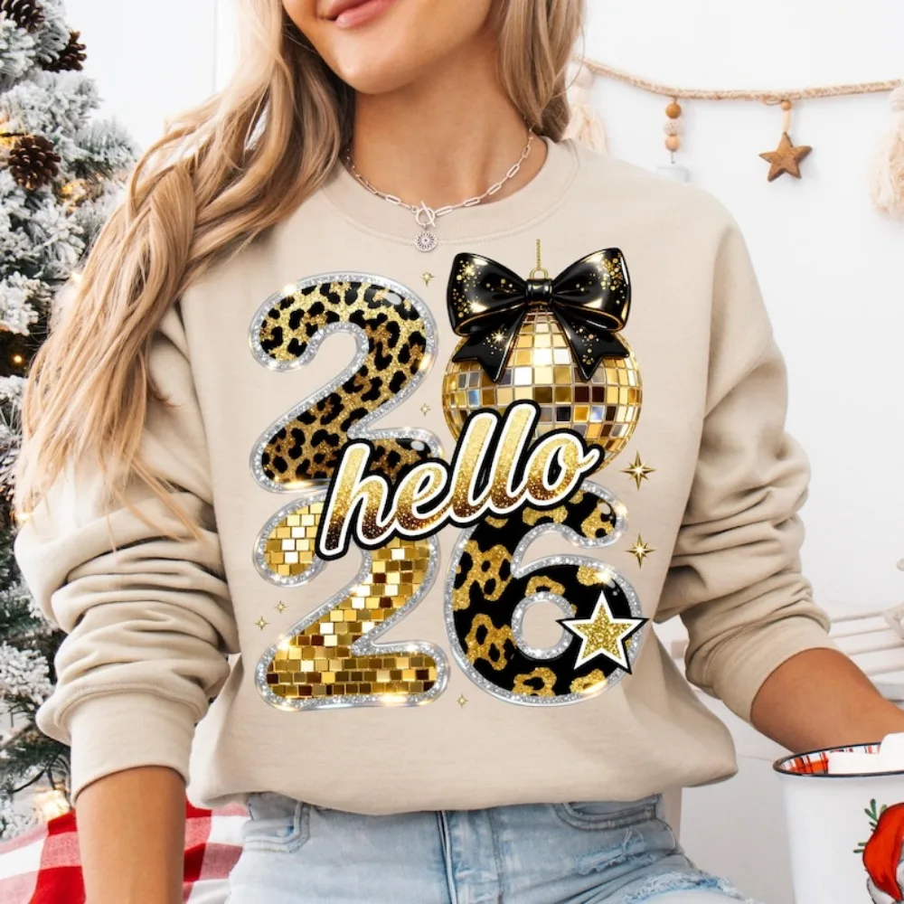 سنة جديدة سعيدة 2026 هوديي مرحبا 2026 التسامي العصرية ليلة رأس السنة الذهب الأسود بريق الترتر احتفالي السنة الجديدة ملابس الحفلات #4