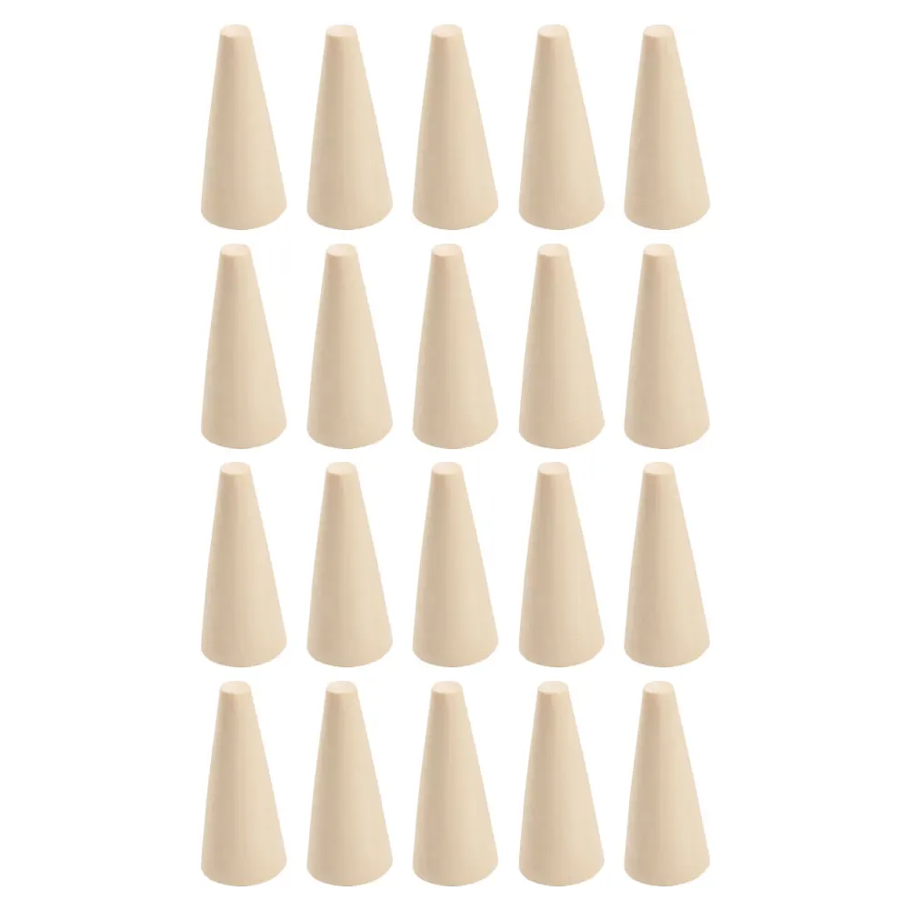 

20 pcs Wooden Cone Ring Storage Display Rack DIY Cone-shaped Ornament Unfinished Wooden Cone Jewelry Stand Craft Base Sewing