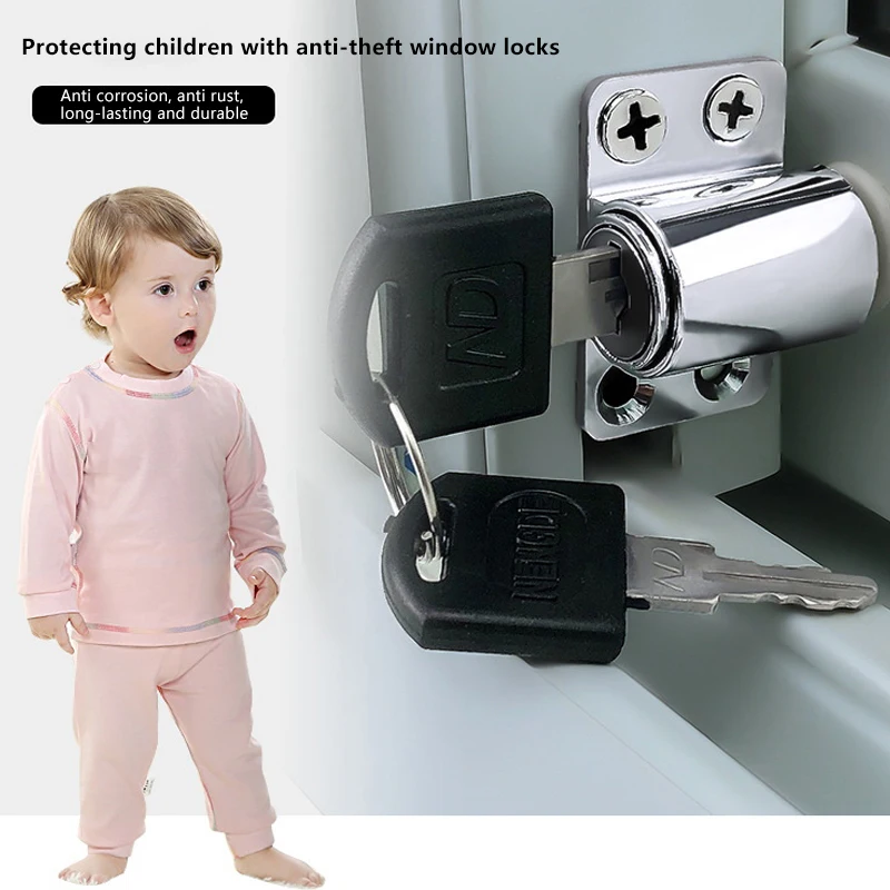 2 Keys 1 Set Sliding Door Window Locks With Baby Child Safety Protection Door Security Lock Catches Push-pull Window Limiter