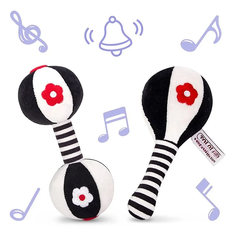 2 SZT. Miękkie grzechotki dla niemowląt, zabawki do fotelika samochodowego, zabawki dla niemowląt, zestaw grzechotek w kształcie hantli dla niemowląt 0-12 miesięcy, prezenty dla maluchów