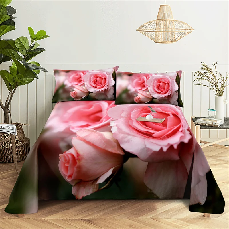 

Bedding Sets Pink Roses Bed Sheet Fashion Design Double Flat Sheet Boys Girls Bed Sheet Set Bed Sheets and Pillowcases