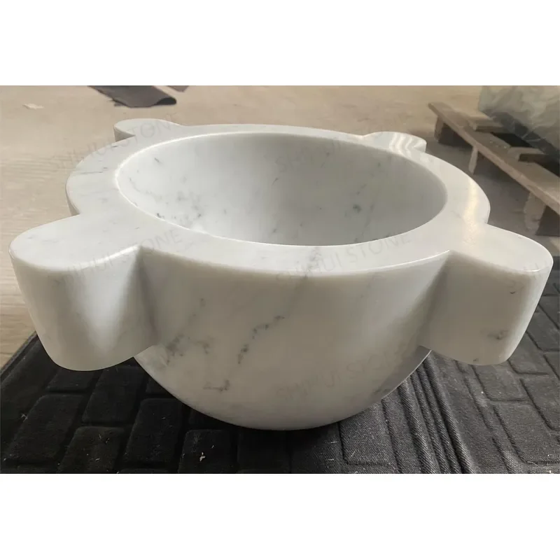 Shihui custom natural white Carrara marble mortar vanilla spice tool vegetable grinder kitchen dining room stone mortar