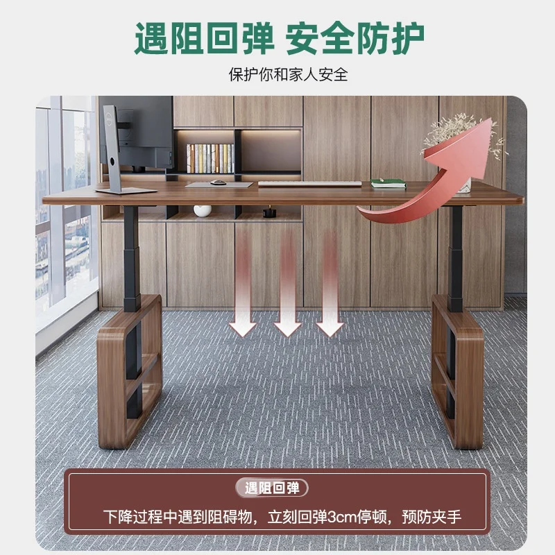 Electric Lift Table Wood Table Board Ash Wood Adjustable Height Lift Desk Boss Table Solid 12 Antique Office Furniture Ahxo-1