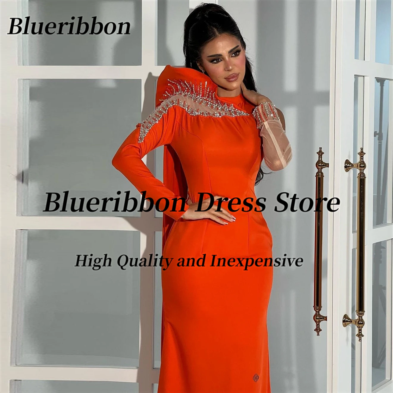 Blueribbon 2024 Newest Prom Dresses Long Sleeves Beaded Vestidos Des Birthday Party Saudi Arabia Women Wear Evening Dress