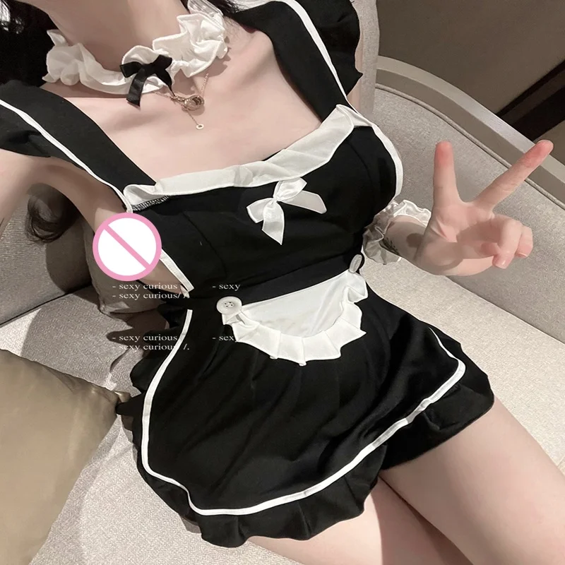 Sexy Lingerie hot Exotic Porn Women Cosplay Lolita Outfit Crotchless Underwear French Apron Maid Dress Uniform Erotic Costumes