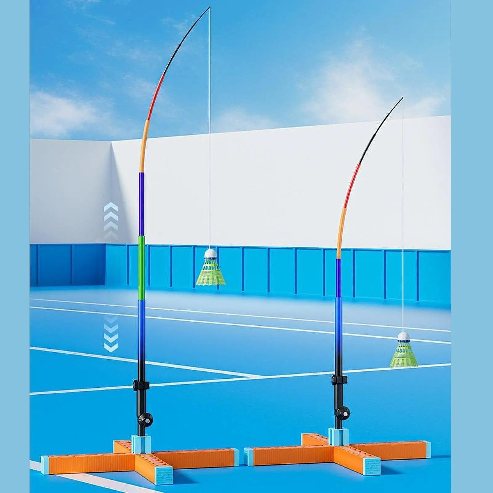 Badminton Training Device with Adjustable Telescopic Pole Elastic Return Base Portable Set for Indoor Outdoor Use